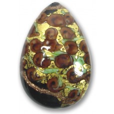1 Murano Glass Amore Black & Amber Goldfoil & Aventurine 34mm Peardrop