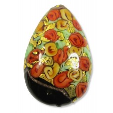 1 Murano Glass Amore Red & Peach Goldfoil & Aventurine 34mm Peardrop