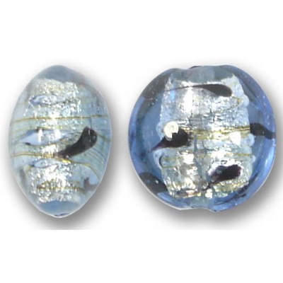 1 Murano Glass Light Sapphire White Goldfoil Lacrima 14mm Lentil Bead