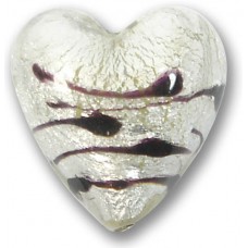 1 Murano Glass Clear White Goldfoil Lacrima 20mm Heart Bead