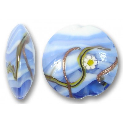 1 Murano Glass Medusa Aquamarine 22mm Lentil Bead