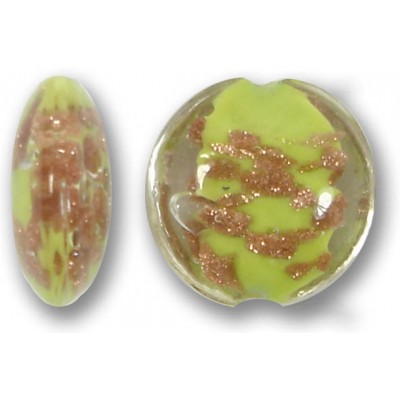 1 Murano Glass Sommerso 14mm Lentil Bead - Erba Green