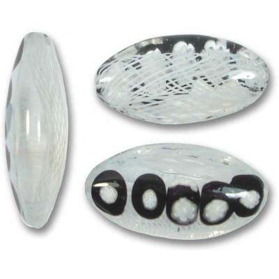1 Murano Glass Reticello Clear Spotted 32mm Almond Bead