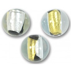 1 Murano Glass Yellow and White Gold Foiled 14mm Round Bead