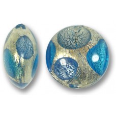 1 Murano Glass Goldfoil Extravagant Sapphire Aqua BD 16mm Lentil