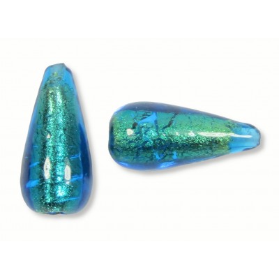 1 Murano Glass Kingfisher Gold Foiled 20mm Drop Bead