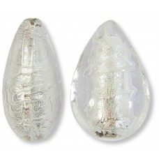 1 Murano Glass Crystal Clear Silver Foiled 20mm Pear Drop Bead