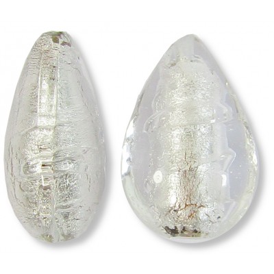 1 Murano Glass Crystal Clear Silver Foiled 20mm Pear Drop Bead