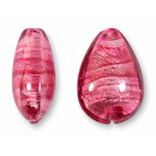 1 Murano Glass Rose Silver Foiled 20mm  Pear Drop
