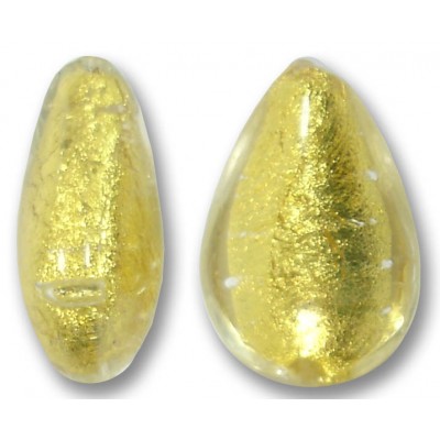 1 Murano Glass Crystal Clear Gold Foiled 20mm Pear Drop