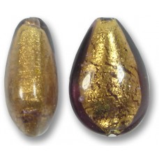 1 Murano Glass Chocolate Amethyst Gold Foiled 20mm Pear Drop
