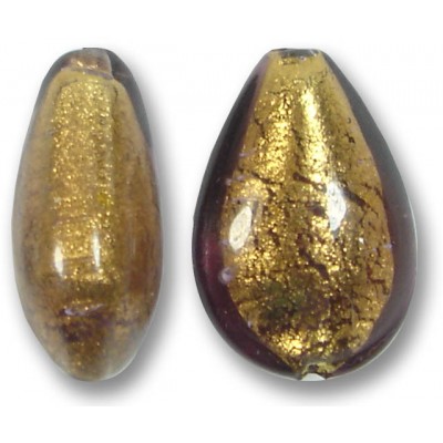 1 Murano Glass Chocolate Amethyst Gold Foiled 20mm Pear Drop