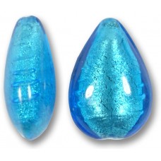 1 Murano Glass Dark Aqua White Gold Foiled 20mm Pear Drop