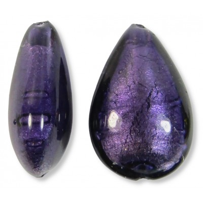 1 Murano Glass Purple Velvet White Gold Foiled 20mm Pear Drop