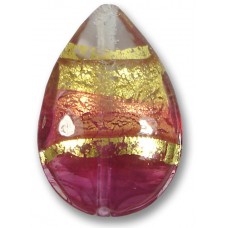 1 Murano Glass Ruby Gold Foiled Band 28mm Pear Drop