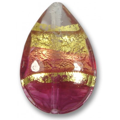 1 Murano Glass Ruby Gold Foiled Band 28mm Pear Drop