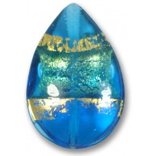1 Murano Glass Turquoise Gold Foiled Band 28mm Pear Drop