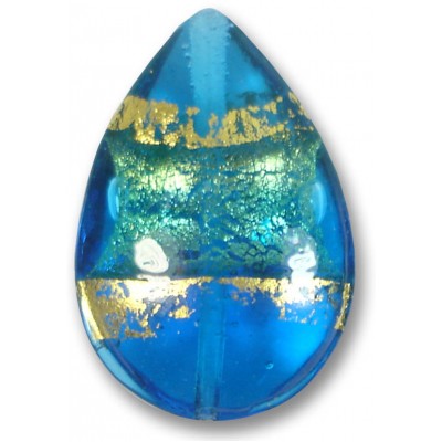1 Murano Glass Turquoise Gold Foiled Band 28mm Pear Drop
