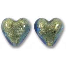 2 Murano Glass Bluino Gold Foiled 14mm Heart Beads