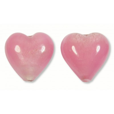 2 Murano Glass White Gold Foiled 14mm Hearts Soft Rose Satin