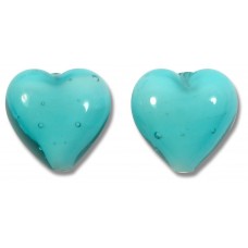 2 Murano Glass 14mm Hearts Verde Marino White Core 