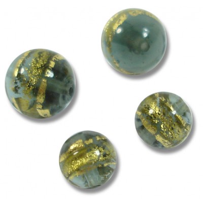 10 Murano Glass 10mm Black Diamond Gold Foiled Band Round Beads