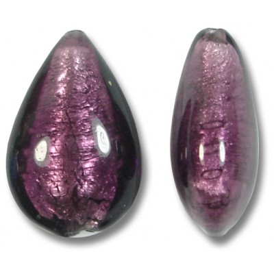 1 Murano Glass Dark Amethyst Silver Foiled 20mm Pear Drop
