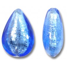 1 Murano Glass Sapphire Silver Foiled 20mm Pear Drop