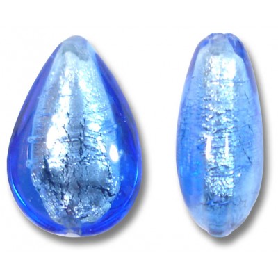 1 Murano Glass Sapphire Silver Foiled 20mm Pear Drop