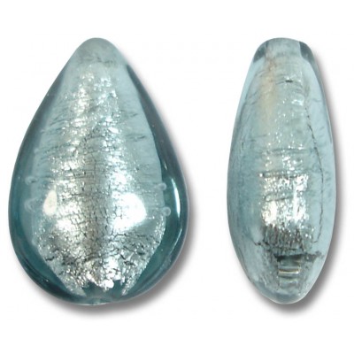 1 Murano Glass Black Diamond Silver Foiled 20mm Pear Drop