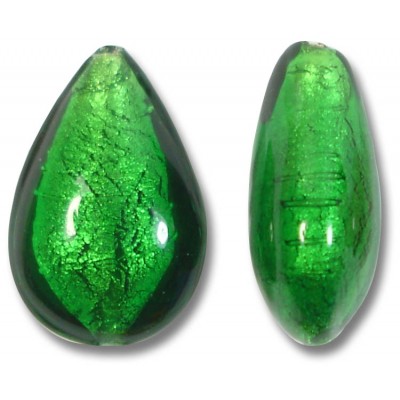 1 Murano Glass Emerald Silver Foiled 20mm Pear Drop