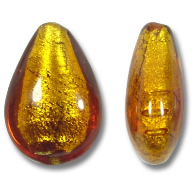 1 Murano Glass Medium Topaz Gold Foiled 20mm Pear Drop