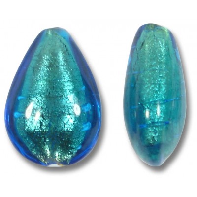 1 Murano Glass Kingfisher Gold Foiled 20mm Pear Drop