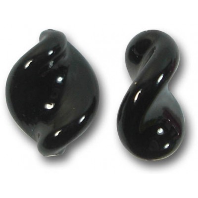 2 Murano Glass Black Elica Twist Beads