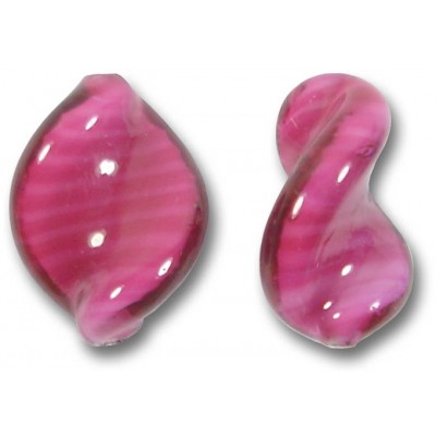2 Murano Glass Raspberry White Core Elica Twist Beads