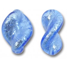 2 Murano Glass Sapphire Silver Foiled Elica Twist Beads
