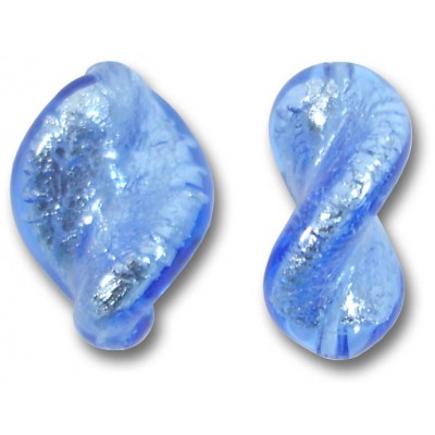 2 Murano Glass Sapphire Silver Foiled Elica Twist Beads