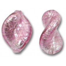 2 Murano Glass Rose Silver Foiled Elica Twist Beads