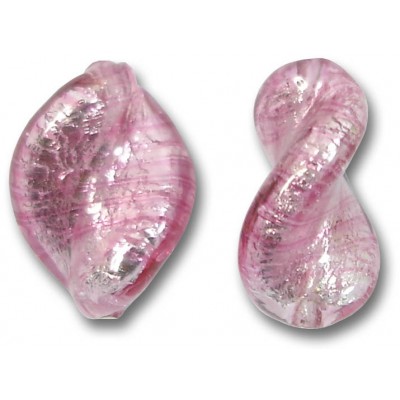 2 Murano Glass Rose Silver Foiled Elica Twist Beads
