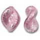 2 Murano Glass Rose Silver Foiled Elica Twist Beads