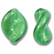2 Murano Glass Emerald White Gold Foiled Elica Twist Beads