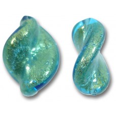 2 Murano Glass Kingfisher Gold Foiled Elica Twist Beads