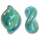 2 Murano Glass Kingfisher Gold Foiled Elica Twist Beads