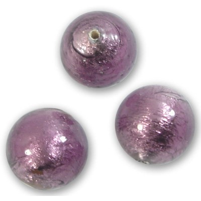 1 Murano Mid Amethyst Silverfoil 14mm Round Bead