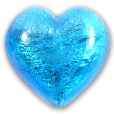 1 Murano Glass Dark Aquamarine Silver Foiled 28mm Heart 
