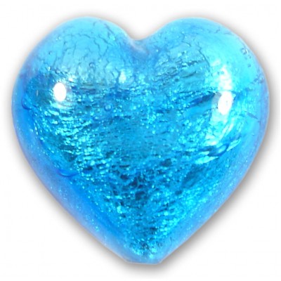 1 Murano Glass Dark Aquamarine Silver Foiled 28mm Heart 