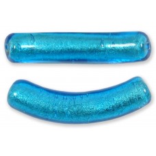 1 Murano Glass Curved White Goldfoiled 40mm Macaroni Bead Dark Aqua