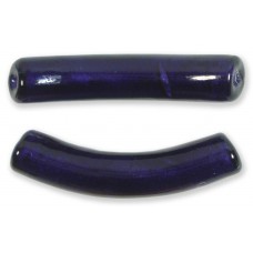 1 Murano Glass Curved White Goldfoiled 40mm Macaroni Bead Purple Velvet