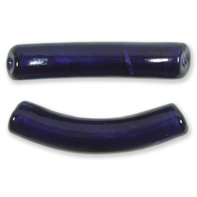 1 Murano Glass Curved White Goldfoiled 40mm Macaroni Bead Purple Velvet