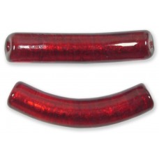 1 Murano Glass Curved Goldfoiled 40mm Macaroni Bead Ruby